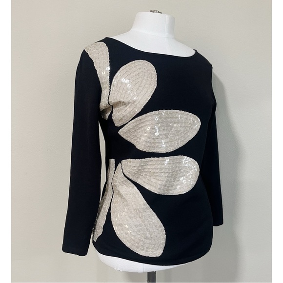 Ideology Sweaters - Vintage Y2K Ideology Size Small Sequined Floral Pullover Sweater